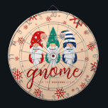 Hygge Christmas Gnome for the Holidays Snowflakes Dart Board<br><div class="desc">Add a festive, funny touch to year-end and Christmas celebrations with this whimsical dartboard, which features colorfully dressed grinning gnomes with peaked hats and snowflakes set on a peach background, and a lighthearted, punny wish to be "gnome for the hohoholidays." Customize as desired. Design © W.H. Sim. See more at...</div>