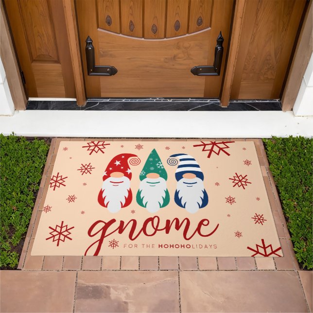 Hygge Christmas Gnome for the Holidays Snowflakes Doormat (Outdoor)
