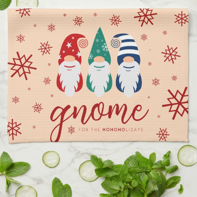 Hygge Christmas Gnome for the Holidays Snowflakes Kitchen Towel (Folded)