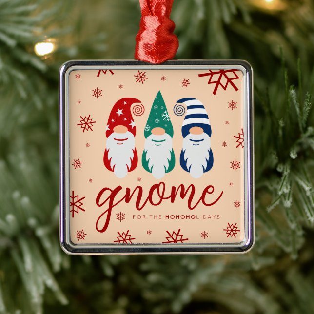 Hygge Christmas Gnome for the Holidays Snowflakes Metal Ornament (Tree)