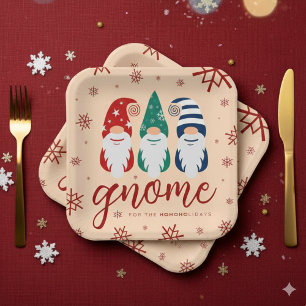 Hygge Christmas Gnome for the Holidays Snowflakes Paper Plates