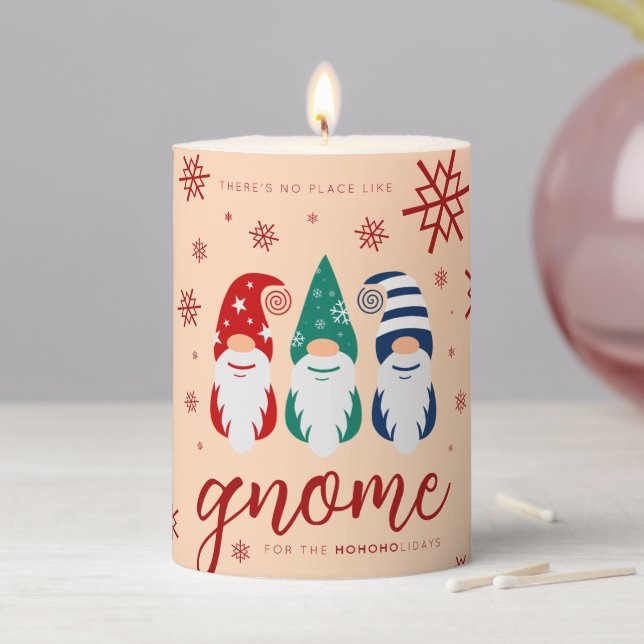 Hygge Christmas Gnome for the Holidays Snowflakes Pillar Candle (In Situ)