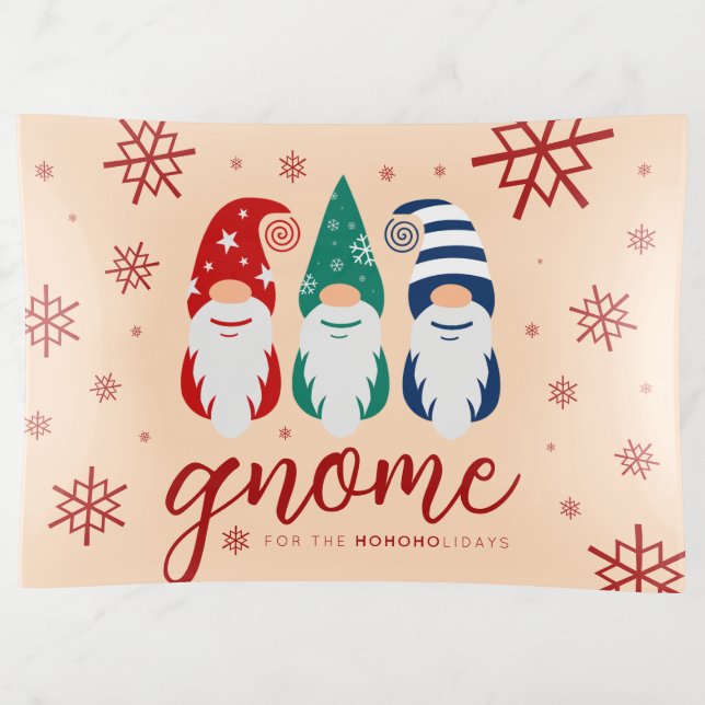 Hygge Christmas Gnome for the Holidays Snowflakes Trinket Tray (Front)