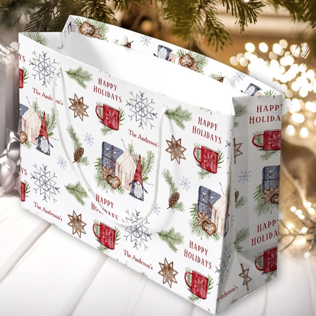 Hygge Christmas Gnome Nordic Holidays Name Large Gift Bag (Hygge Christmas Gnome Nordic Holidays Name Large Gift Bag)
