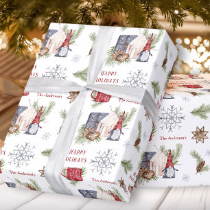 Hygge Christmas Gnome Nordic Holidays Name Wrapping Paper