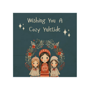 Hygge Christmas Mother and Daughters Wreath Wood Wall Art