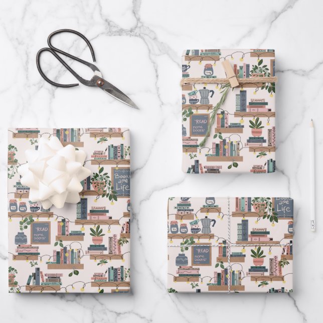Hygge Cozy Book Corner Wrapping Paper Sheets (Front)