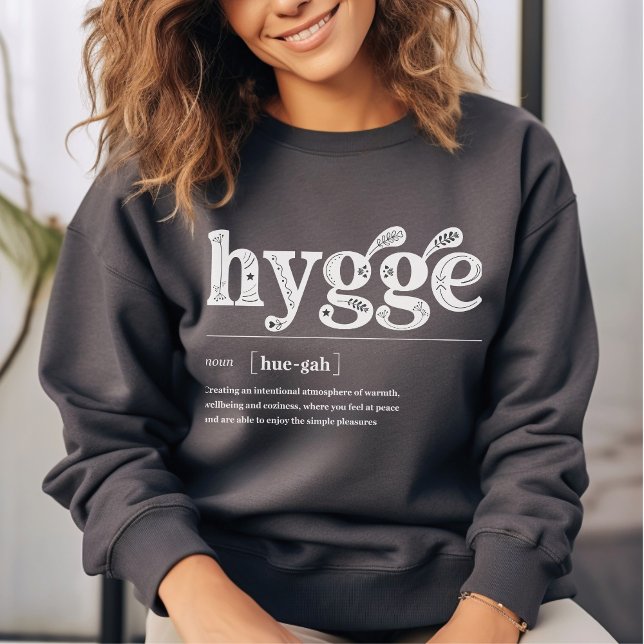 Hygge Definition Danish Quote Nordic Cozy Season Sweatshirt (Dark Gray Hygge definition inspirational cozy sweatshirt, Christmas gift for her, Nordic floral art )