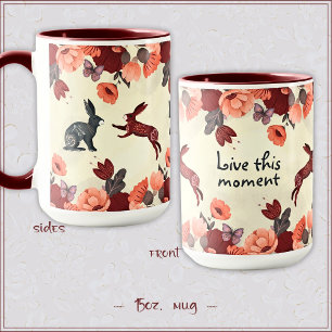 Hygge Floral Scandinavian Folk Art Bunny Rabbit Mug
