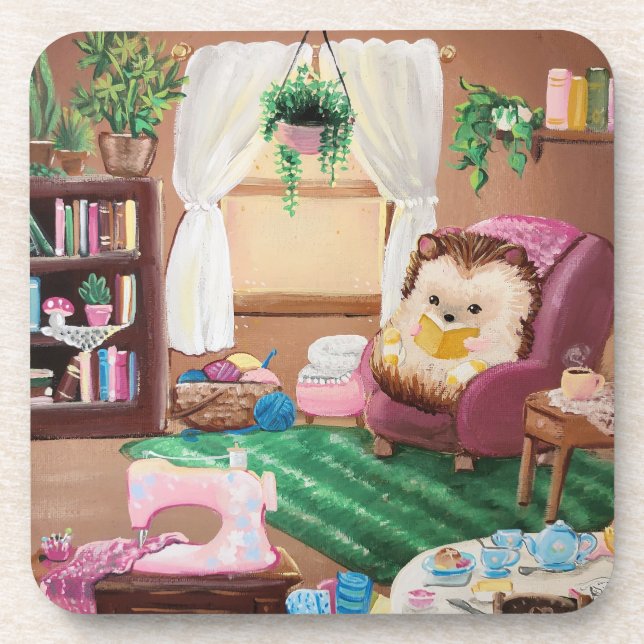 Hygge Hedgehog Beverage Coaster (Front)