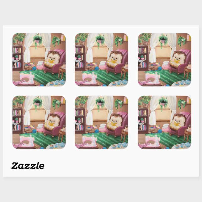 Hygge Hedgehog  Square Sticker (Sheet)
