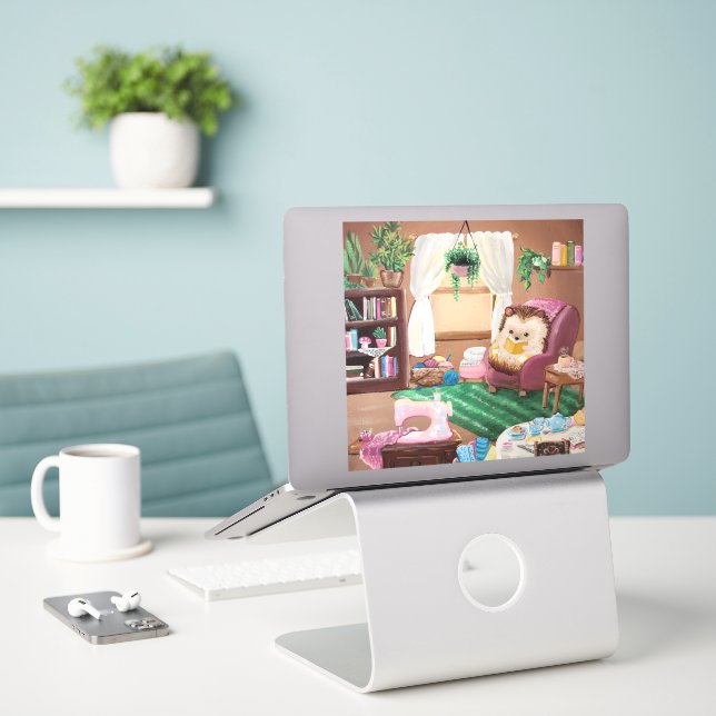 Hygge Hedgehog Sticker (Laptop On Desk)