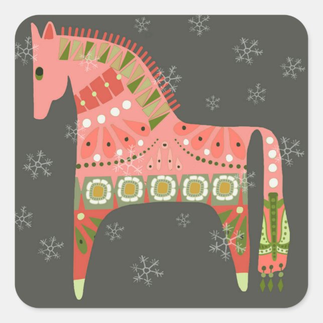 Hygge Holiday Horse Rounded Square Stickers (Front)