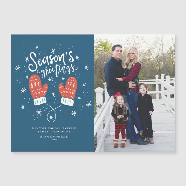 Hygge Mittens Christmas Holiday Magnetic Card (Front)