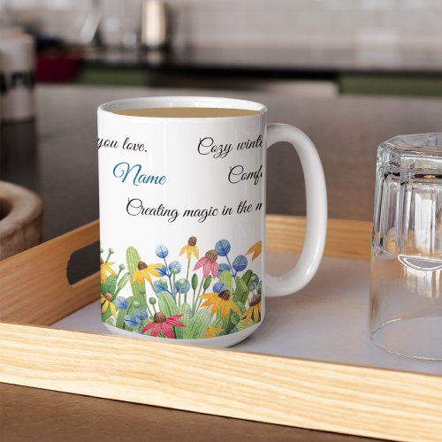 hygge Name on Colorful Watercolor Flowers 15oz  Coffee Mug