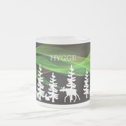 Hygge nordic woods in white with northern lights frosted glass coffee mug