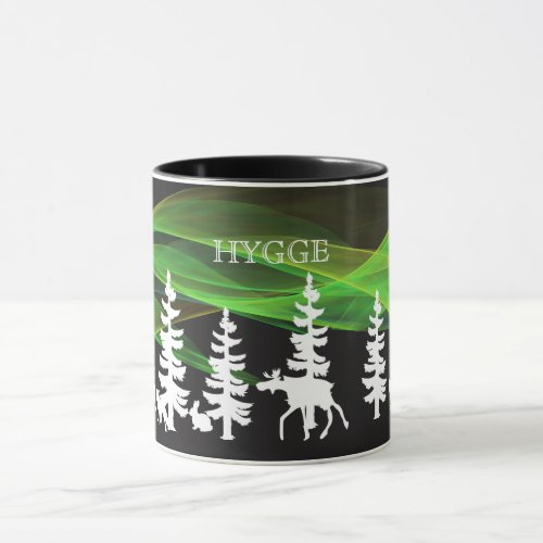 Hygge nordic woods in white with northern lights mug