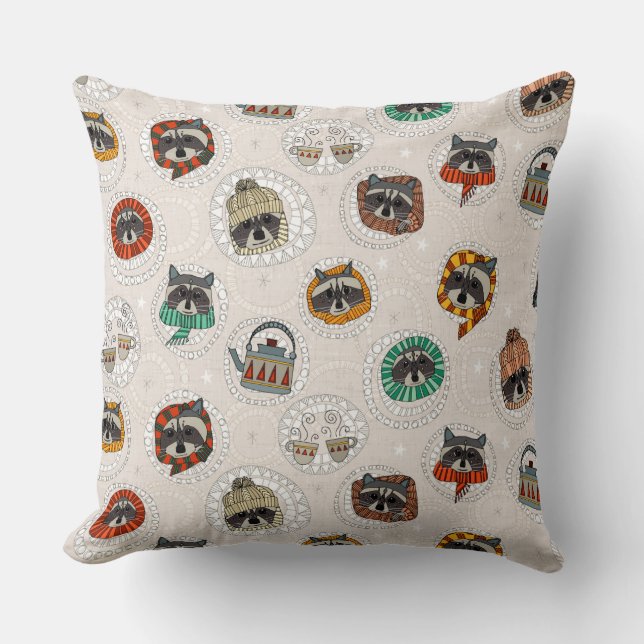 hygge raccoons throw pillow (Front)