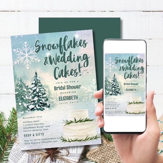 Hygge Snowflakes and Wedding Cake Bridal Shower Invitation (Available as Digital Download or Printed! Make savings on shipping and postage.)