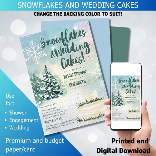 Hygge Snowflakes and Wedding Cake Bridal Shower Invitation