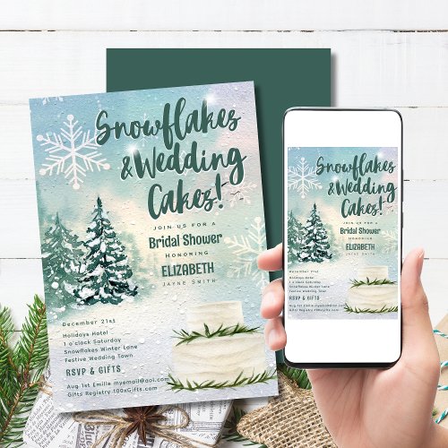 Hygge Snowflakes and Wedding Cake Bridal Shower Invitation