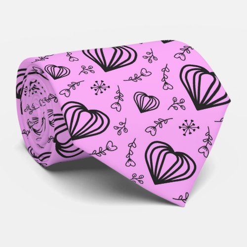 Hygge Valentines Hearts  Flowers Purple Neck Tie