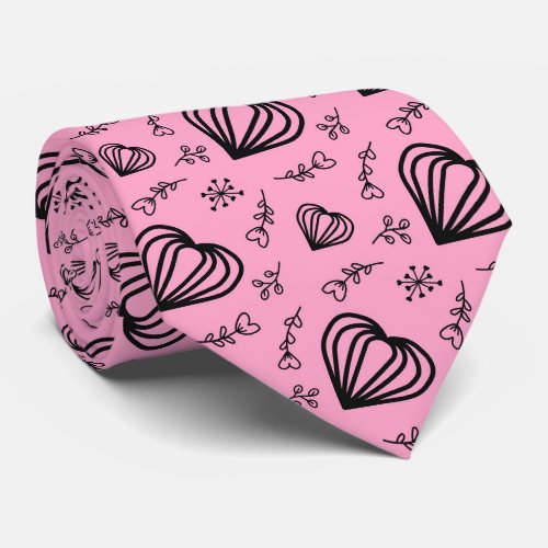 Hygge Valentines Hearts  Flowers Rose Pink Neck Tie