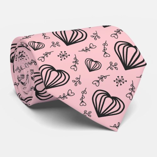 Hygge Valentines Hearts  Flowers Soft Pink Neck Tie