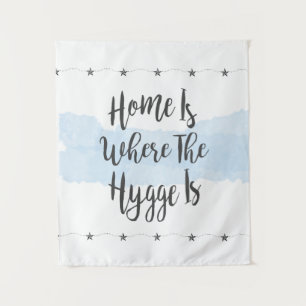 Hygge Watercolor Cozy Home Pastel Blue White Tapestry