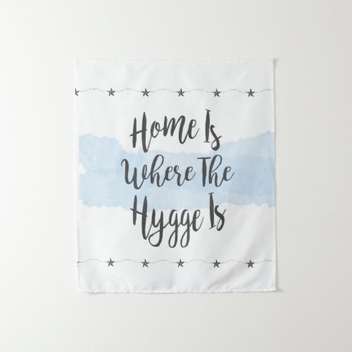 Hygge Watercolor Cozy Home Pastel Blue White Tapestry