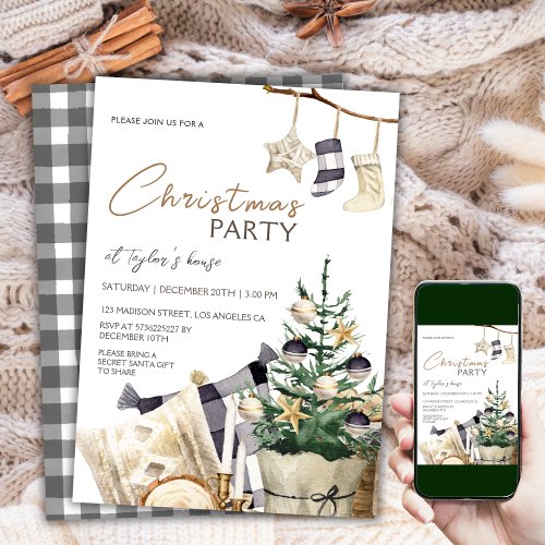 Hygge Watercolor Tree  Christmas Party Invitation