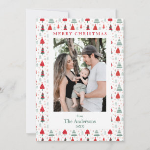 Hygge Xmas Tree Pattern One Photo Christmas Holiday Card