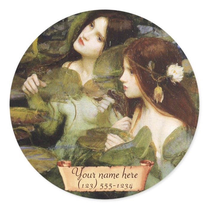 "Hylas and the Nymphs" Pre Raphaelite Bookplate Round Sticker