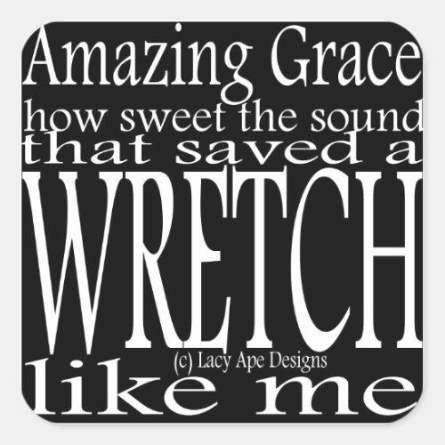 Hymn Amazing Grace Black Square Sticker