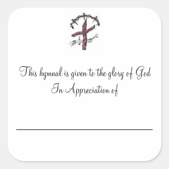 Hymnal Plates In Appreciation of Square Sticker (Front)