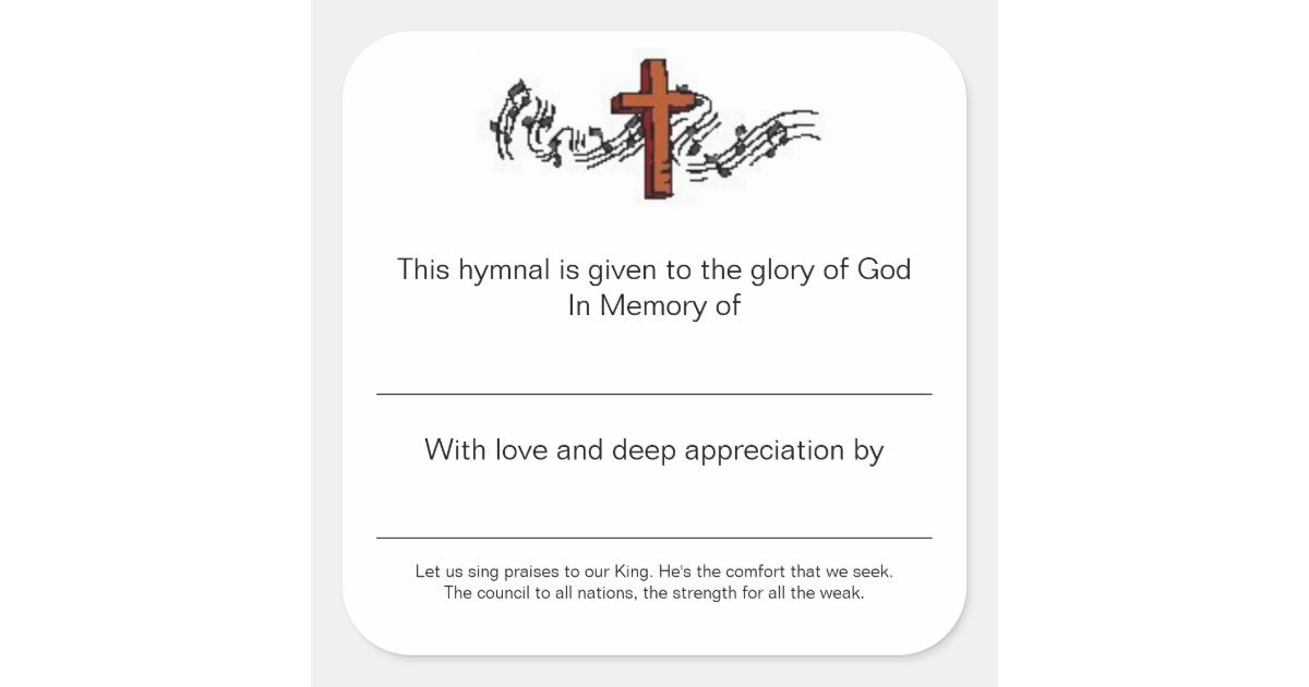 Hymnal Plates In Memory of Square Sticker | Zazzle