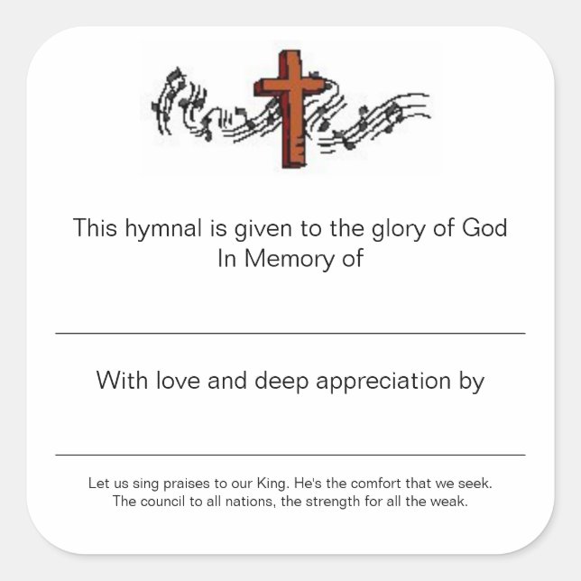 Hymnal Plates In Memory of Square Sticker (Front)