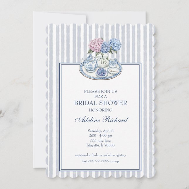 Hyndrangea Tea Party Bridal Shower Invitation (Front)