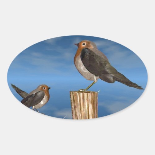 HYPER BIRDS  ROBIN RED BREAST OVAL STICKER