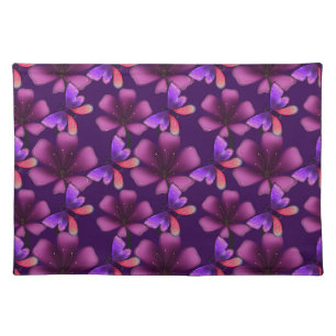 Hyper-Bloom Purple Butterfly: Dark  Floral  Cloth Placemat