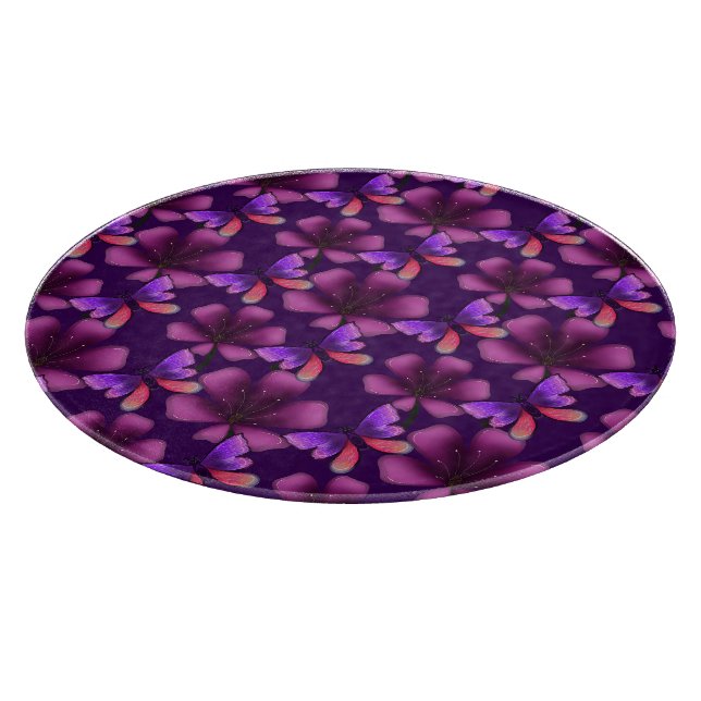 Hyper-Bloom Purple Butterfly: Dark  Floral  Cutting Board (Corner)