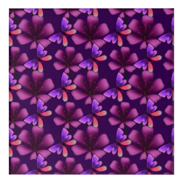 Hyper-Bloom Purple Butterfly: Dark Maximalist Flor Acrylic Print (Front)