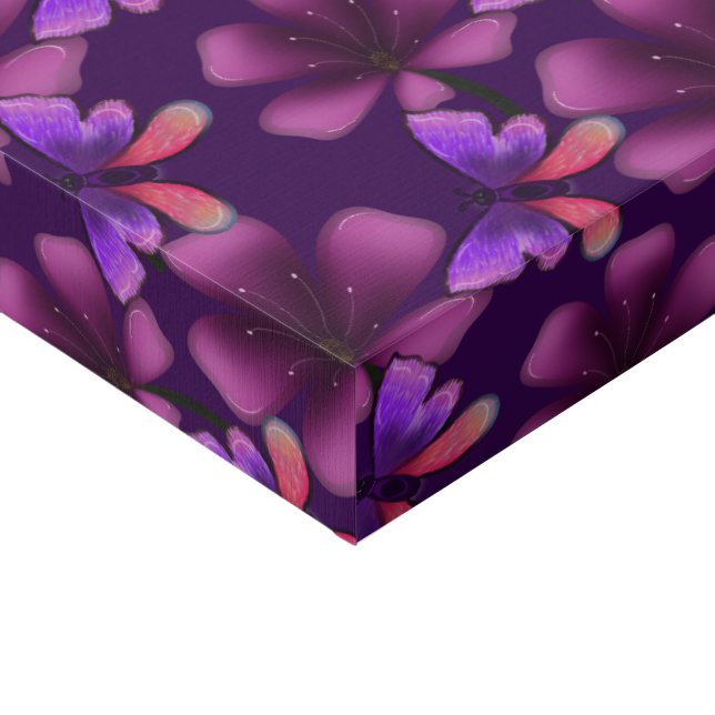 Hyper-Bloom Purple Butterfly: Dark Maximalist Flor Faux Canvas Print (Corner)