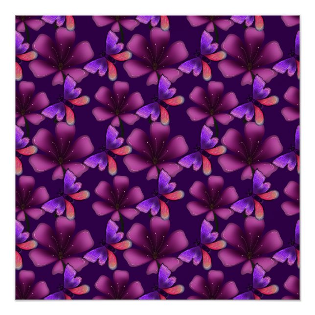 Hyper-Bloom Purple Butterfly: Dark Maximalist Flor Poster (Front)
