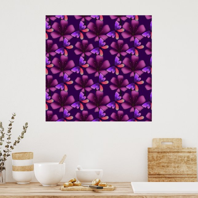 Hyper-Bloom Purple Butterfly: Dark Maximalist Flor Poster (Kitchen)