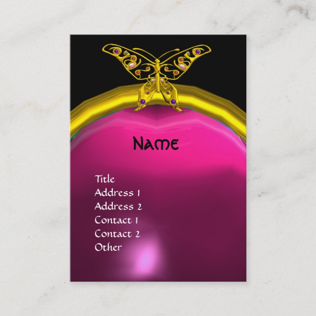 HYPER BUTTERFLY  AMETHYST MONOGRAM  yellow pink Business Card (Front)