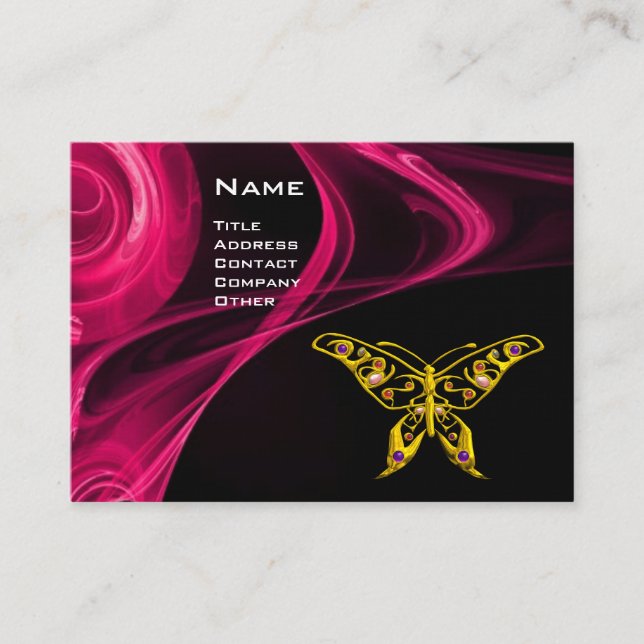 HYPER BUTTERFLY- antique  red pink  black yellow Business Card (Front)