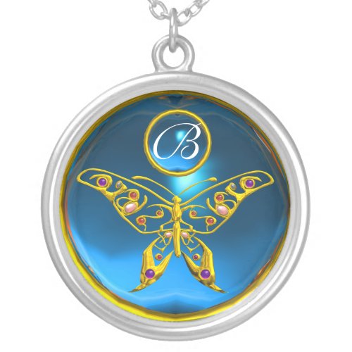 HYPER BUTTERFLY  Blue Sapphire Monogram Silver Plated Necklace