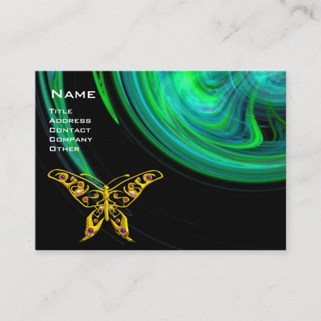HYPER BUTTERFLY- bright blue green black yellow Business Card (Front)