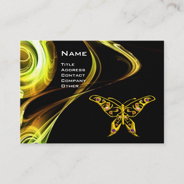 HYPER BUTTERFLY- bright  brown black yellow white Business Card (Front)